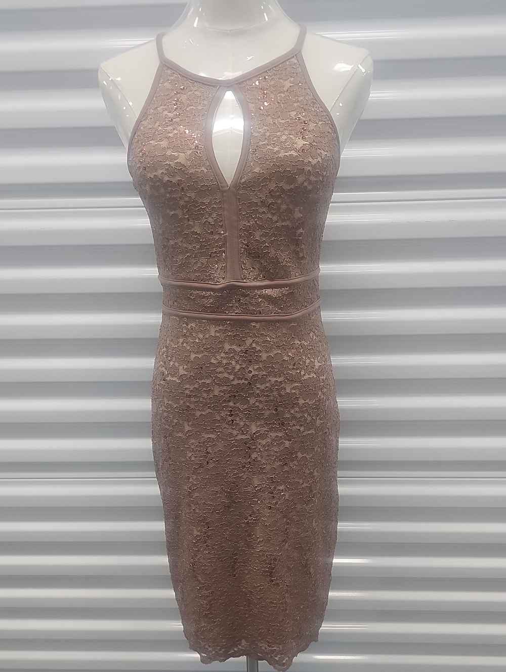 dressbarn Mauve Lace Halter Keyhole Midi Dress